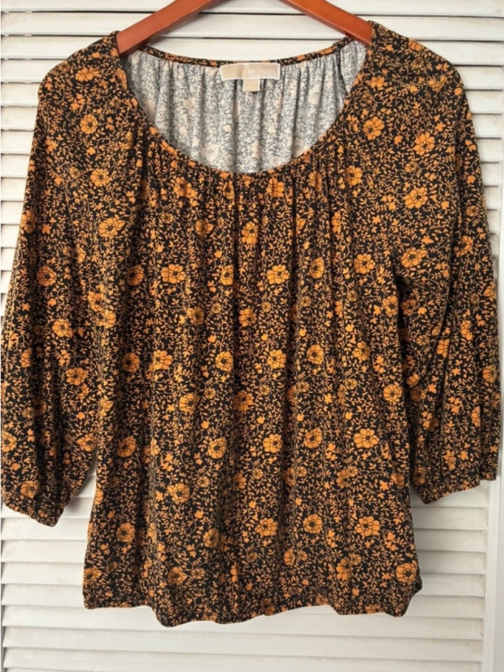 Michael Kors Black Tunic with Mustard Floral Print
